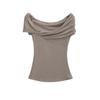 Camiseta de Estilo Deseo Puro Irregular con Hombro Descubierto Slim de Manga Corta para Mujer, Top de Verano Fino como Capa Base para Exterior