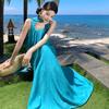 Falda Larga de Playa Junto al Mar de Tailandia hasta el Tobillo Súper Larga Estilo Vacacional Chic Cuello Colgante Flor Suelta Vestido Sling