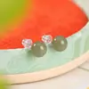 Yuebao Joias Jade Hetian Natural Prata Esterlina S925 Jade Verde Conta Redonda Estilo Antigo Simples Brincos de Tarraxa Elegantes para Mulheres Item Quente