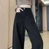 Calça de Sarja Lavada Cáqui Wide-Leg para Mulheres 2026 Nova Coleção Primavera Cintura Alta Emagrecedora Petite Caimento Fluido Reta Casual