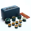Juego de Té Kung Fu de Viaje Estilo Japonés Juego Pequeño para Uso en Casa Tetera Pequeña Taza de Té de Cerámica Bandeja de Té para Exteriores Bolsa Portátil