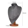 Soporte de Exhibición para Collares de Madera Maciza Color Nogal, Maniquí de Cuello, Soporte para Colgantes y Joyería, Soporte para Joyería de Cuello de Retrato, Superficie de Terciopelo de Cuero, Blanco y Negro
