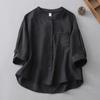 Toma Real de Camisa de Manga Tres Cuartos Negra de Tencel de Alta Gama Francesa para Mujer Nuevo Top Cardigan Holgado de Verano con Protección Solar para Mujer