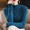 Camiseta básica de punto gruesa de cuello semi-alto para mujer, de primera línea, lista para usar, transfronteriza, otoño e invierno, corte ajustado, elegante, suave y acogedora