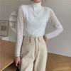 Foto Real da Nova Blusa de Chiffon com Renda e Malha, Gola Alta, Forrada com Fleece, para Mulheres, Manga Longa, Coleção Outono e Inverno 2026