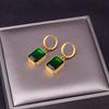 Joias Transfronteiriças Trigo Diamante Verde Quadrado Colar Quadrado Retro Simples Brincos Aço Titânio Não Desbota Conjunto Atacado