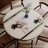 Tapete de mesa redondo dobrável estilo chinês, tapete de mesa oval, toalha de mesa de couro à prova d'água e de óleo para mesa de jantar da sala de estar, personalizável
