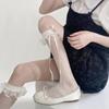 Calcetines de Media Pantorrilla para Mujer, Estilo Japonés, Versión Delgada de Verano, con Adorno de Encaje de Moño, Calcetines Arrugados, Calcetines Blancos de Pantorrilla Jk, Anti-Enganche