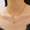 Collar Colgante Exclusivo de Acero Inoxidable Transfronterizo Moda Europea y Americana Cadena de Suéter Geométrica Tendencia con Piedra de Ojo de Tigre 18K