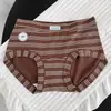 A9568 Otoño/Invierno Maillard Vintage Rayados de Cintura Media Calzoncillos tipo Boxer para Mujer Serie MIIU Algodón Puro Entrepierna Extendida 10A
