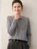 26 Otoño Invierno Estilo Sencillo Suéter de Seda Cachemira para Mujer Cuello Redondo Tejido Trenzado Jersey Manga Larga Prendas de Punto Cálidas Top