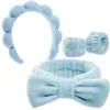 Diadema de Spa y Banda para la Muñeca a Juego para Lavado Facial Piel Difuminada Lazo Suave Maquillaje Facial Diadema de Ducha