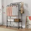 Cabideiro Simples de Chão Haste Móvel Armazenamento de Quarto Cabideiro de Roupas Prateleira de Armazenamento Multifuncional Sapateira Cabide