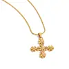 Diseño silencioso sentido collar con colgante de flor de diamante y cruz de acero inoxidable chapado en oro de 18 quilates joyería de acero inoxidable venta al por mayor