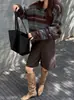 Suéter de punto de forro polar a rayas abotonado de cachemira de alta gama para mujer, otoño e invierno, casual y versátil, suéter de lana suave y holgado