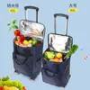 Carrito pequeño para la compra del hogar rueda universal carrito de compras portátil bolso de mano bolsa de compras de papel de aluminio aislante bolsa con ruedas venta al por mayor