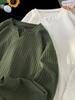 Camiseta de Manga Larga con Cuello en V Texturizada para Hombre, Estilo Primavera y Otoño, Ropa Atractiva, Marca de Moda, Camisa Holgada Juvenil para Capas Interiores