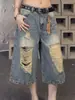 Pantalones Vaqueros Cortos Retro Americanos de Verano 2026 con Diseño Desgastado, Corte Holgado, Pantalones de Pierna Ancha Versátiles
