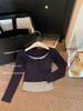 818 Falso Duas Peças Manga Longa Contraste Camiseta Base Manga Longa Peça Única Bojo no Peito Gola Redonda Camiseta Nicho Marca Top Quente