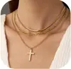 Collar de Cruz con Incrustaciones de Diamantes de Personalidad Europea y Americana Cadena para Clavícula de Comunión Bautismo Pendientes de Clavo de Cruz de Oro de 14k