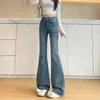 Calça Jeans Flare de Cintura Alta com Strass para Mulheres, Modelagem Justa, Elástica, Valoriza a Silhueta, para Primavera e Outono