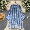 Camisa de cuadros roja estilo retro para mujer, de manga larga, corte holgado, de longitud media, top casual para ir al trabajo, otoño 2026, estilo casual