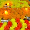 Guirlanda de Calêndula com Borlas e Pingentes de Sino para Decoração, Cordão de Flores para Ramadã, Decoração Plástica Mexicana do Dia dos Mortos