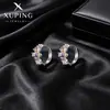 Pendientes de Flor de Cinco Hojas de Colores Estilo Lujo Ligero Xuping, Aleación de Cobre Chapada con Piedras Preciosas Blancas, Pendientes Transfronterizos Europeos y Americanos para Mujer