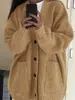 Lazada Ropa de Mujer de Comercio Exterior Primavera y Otoño Estilo Retro Versátil Suéter Cardigan de Punto Perezoso Color Sólido Cardigan de Punto de un Solo Botón
