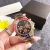 Reloj Incrustado con Diamantes Arcoíris con Tres Subesferas y Seis Manecillas, Cronógrafo, Correa Sólida de Acero Inoxidable, Reloj de Cuarzo Multifuncional, Aleación con Logo Personalizado