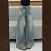 Jeans acampanados de cintura alta, largos hasta el suelo, estilo callejero para mujer, adelgazantes, rotos, desgastados, ligero acampanado, alargan las piernas, azul claro