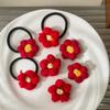 Estilo coreano fofo anel de cabelo de lã com florzinha vermelha broche de recompensa para estudantes grampo de bico de pato de menina japonesa acessórios de cabelo elástico