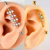 Pendientes de Acero Inoxidable Galvanizado Cilíndricos con Película Brillante, Doble Agujero, Cadena de Cinco Estrellas, Rosca Externa, Pendientes Largos