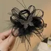 Presilha de Cabelo Shark Clip com Pena Preta e Strass 8CM Grampo para Cabelo Parte de Trás da Cabeça Grampo de Cabelo Laço Presilha Ponda Acessório de Cabeça