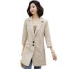 Traje de Leche de Papaya Cortavientos de Primavera Nuevo Estilo Coreano Rayado Suelto Algodón Lino Ajustado Largo Medio Chaqueta de Traje