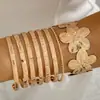 Moda Retro Europea y Americana Joyería Transfronteriza Pulseras Apilables Geométricas Simples Pulsera Abierta Redonda Dorada Pulido Conjunto