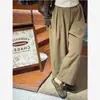 Pantalones Retro de Pana con Forma de Pera que Cubren la Cadera para Mujer en Otoño e Invierno Forrados de Polar Talla Grande Sueltos de Pierna Ancha Pantalones de Nueve Puntos para Personas Bajas