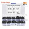 800 peças M2 * 4-20mm parafuso autoatarraxante de cabeça escareada de aço carbono preto caixa de combinação de terno