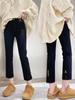 Pantalones de tubo de mezclilla negra de imitación europea para mujer, primavera y verano, cintura alta, adelgazantes, con abertura, capri, rectos pequeños, leggings