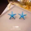 Brincos de Tarraxa Estrela do Mar com Turquesa Microincrustada de Temperamento para Mulheres Design Único de Nicho Sentido Casual Brincos Personalidade Sentido de Alto Padrão Ornamentos de Orelha