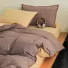 Conjunto de Quatro Peças de Algodão Lavado Tingido em Fio com Borda de Concha Xadrez Casual Conjunto de Três Peças de Lençóis de Cama Cobertura de Colcha de Algodão Puro para Dormitório Estudantil