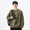 Roupas Masculinas Fengshe / Moletom com Listras para Homens, Estilo Americano, Outono/Inverno, Tendência Vintage, Ombro e Manga Estruturados com Etiquetas Aplicadas, Manga Longa