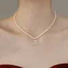 Colar de Pérolas Shijia Quadrado Rosa de Alta Qualidade Pingente de Fritillaria Corrente para Clavícula Retro Versátil Acessórios Femininos Novo Estilo