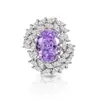 Anillo de Flor de Hielo con Gema de Color Brillante de Corte Huevo de Paloma Oversize de Venta Caliente Transfronteriza para Mujer Moda Europea y Americana Joyería de Diamante de Alto Carbono Brillante