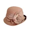 Sombrero de Cena para Dama Sombrero de Fieltro de Lana Australiana Flor de Hilo de Cáñamo Tridimensional Sombrero de Pescador Estilo Hepburn para Mujer Sombrero de Copa de Ala Curva