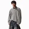 Ropa exterior versátil de corte holgado, diseño de cuello Henry de espiga V holgado, camiseta de manga larga, estilo casual de primavera para hombre