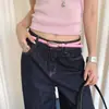 Cinturón Amarillo Delgado Estilo Milenial Dopamina para Mujer Y2K Personalidad Hebilla Metálica Cinturón de Cuero Decorado con Accesorios de Cinturón para Jeans