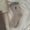 Calcetines de Velvete Xiao Mi sin Hueso para Otoño e Invierno para Mujer Estilo Coreano Lindos Bordados de Animales Pequeños Calcetines de Media Pantorrilla Calcetines de Canalé con Bloques de Color