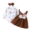 Conjunto de Vestido com Estampa de Raposa Cartoon Amor, Manga Longa, Alça de Segurança e Laço para Bebês e Crianças Pequenas - Outono e Inverno 2023