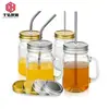 Vaso transparente para bebidas de 16 oz con asa, vaso para bebidas frías, vaso para té de leche, almacenamiento de nueces, asa suave, tarro Mason, transfronterizo